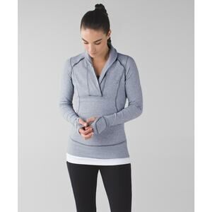 Lululemon Think Fast Pullover Mini Check Pique White Heathered Slate sz 4